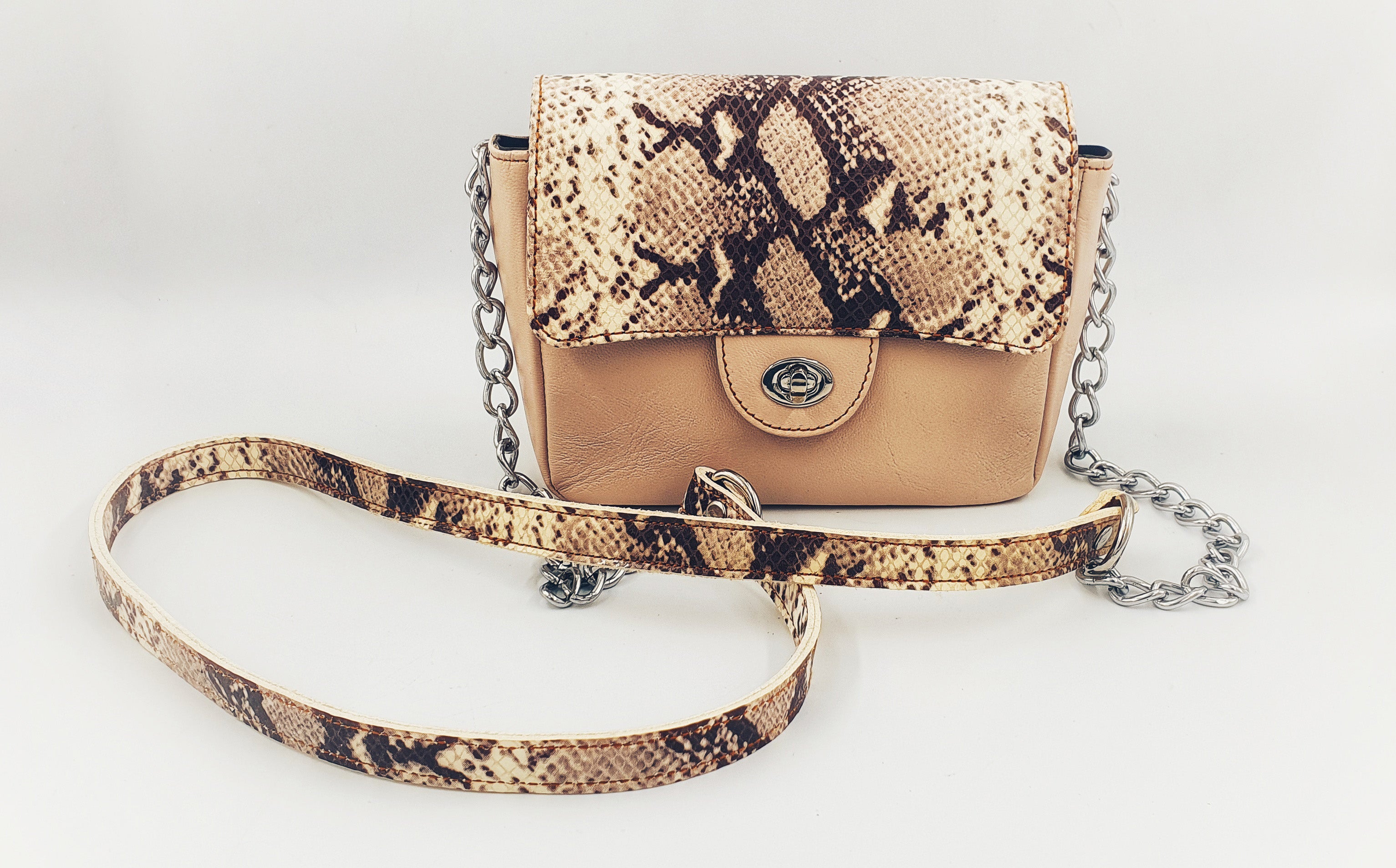 Python skin textured Printed Real Leather Mini Bag