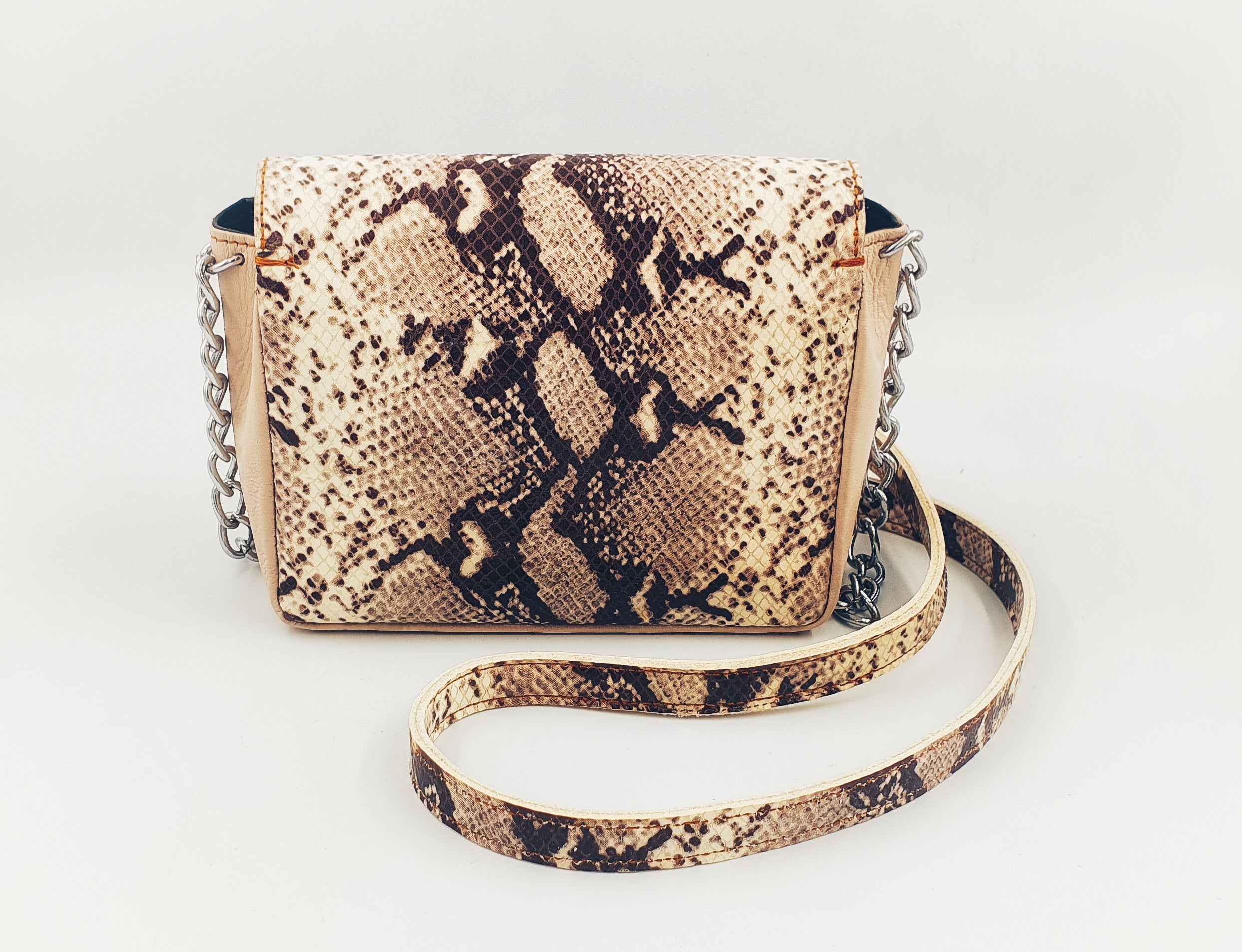 Python skin textured Printed Real Leather Mini Bag