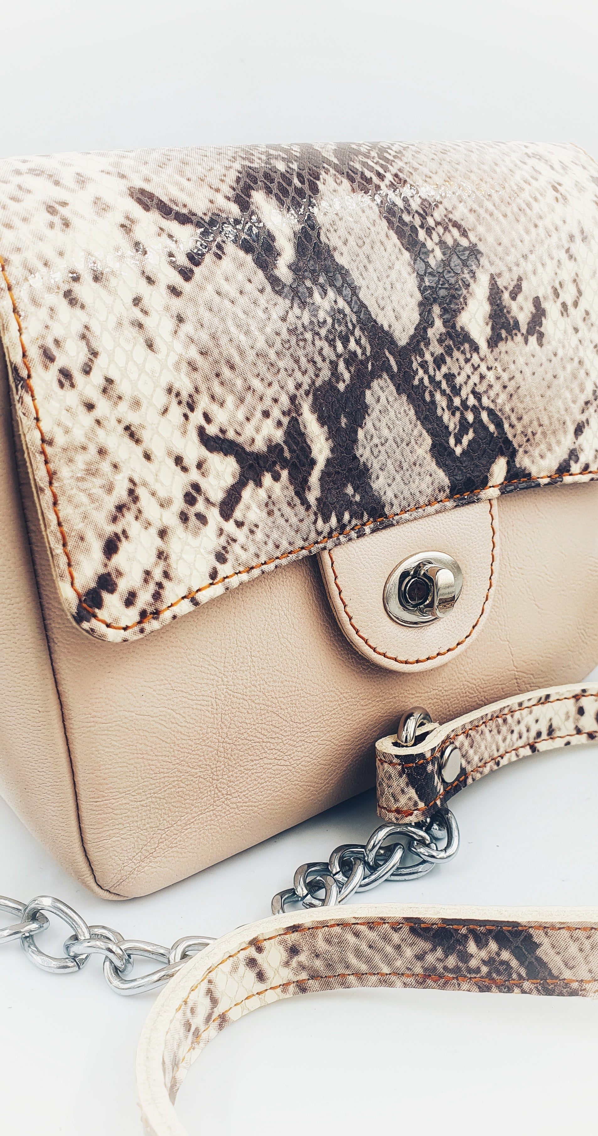 Python skin textured Printed Real Leather Mini Bag