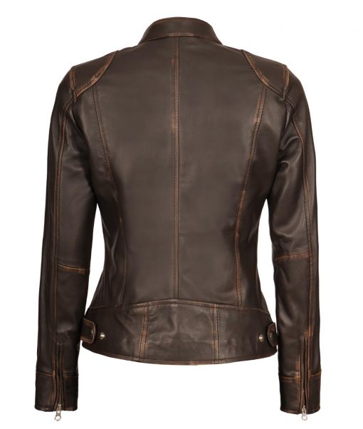 Women’s Distressed Brown Biker Leather Jacket