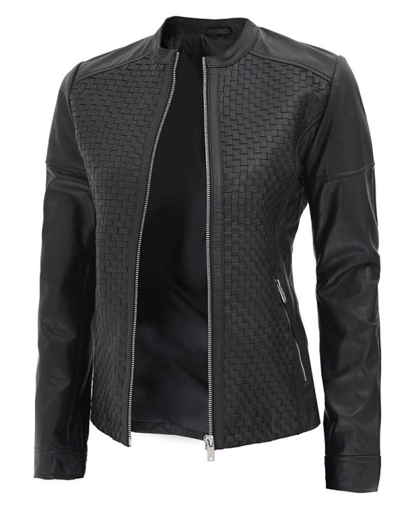 Lory Black Textured Leather Jacket