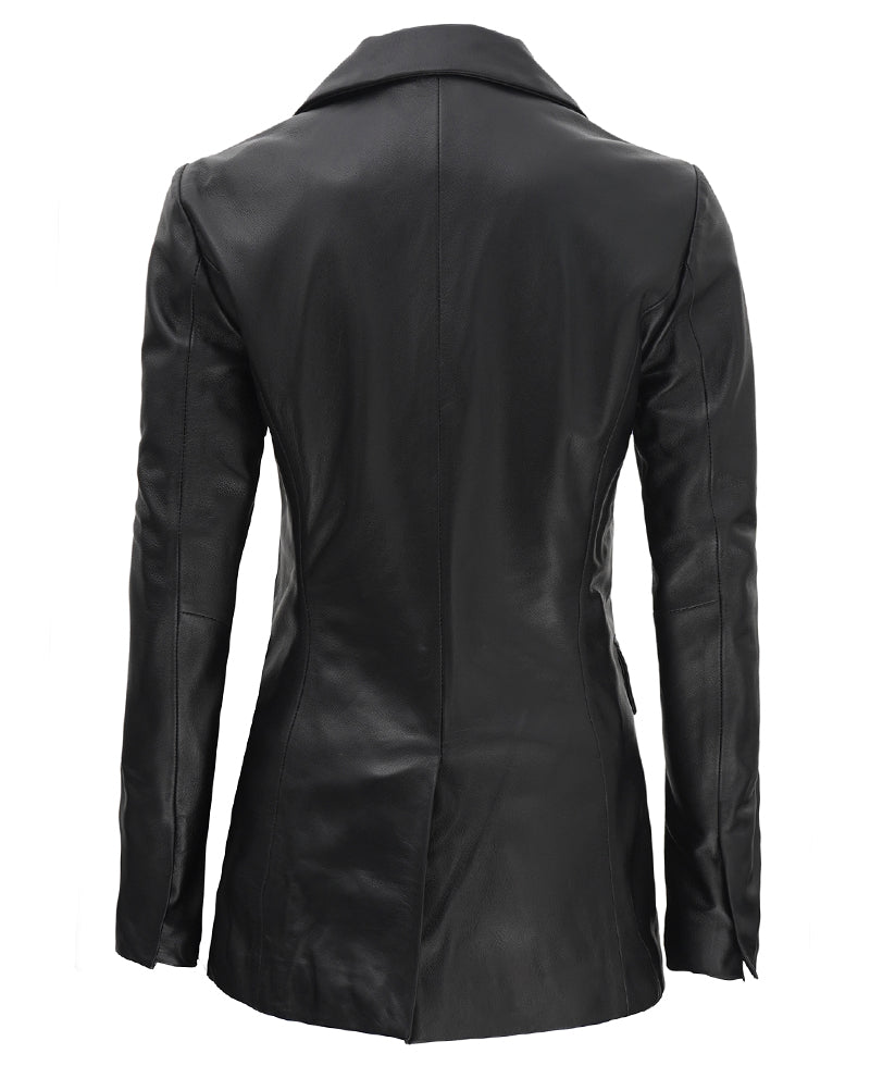 Double Breasted Black Leather Coat Women