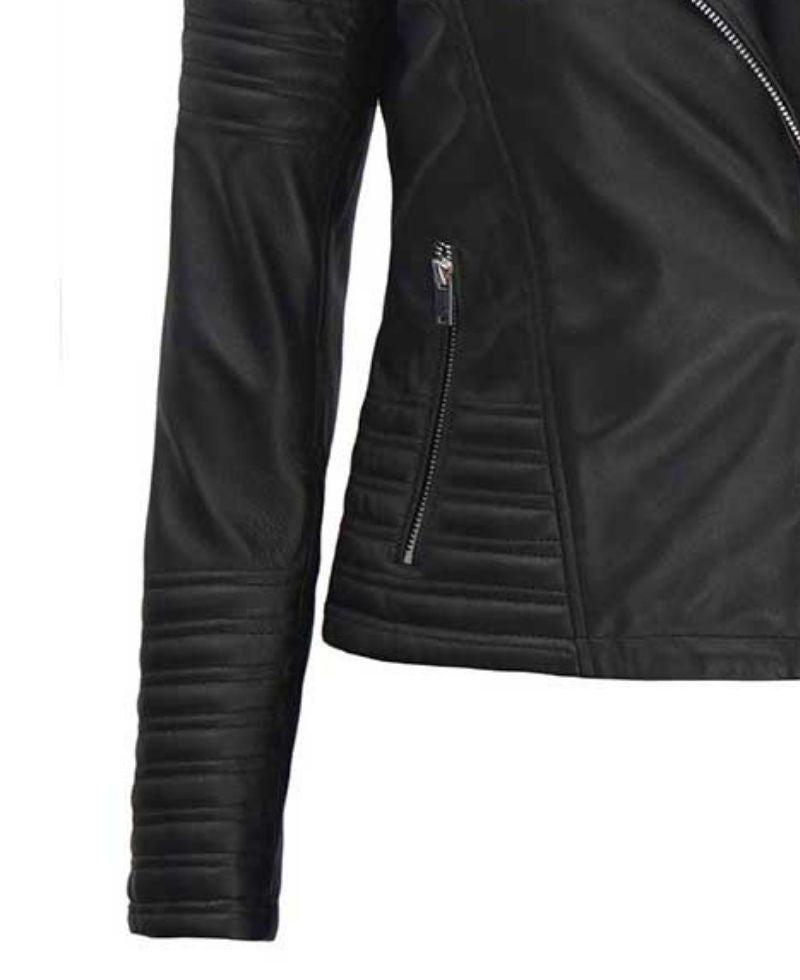 Sumi Womens Black Asymmetrical Biker Leather Jacket