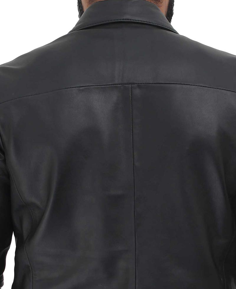 Notch Lapel Two Button Mens Black Leather Blazer