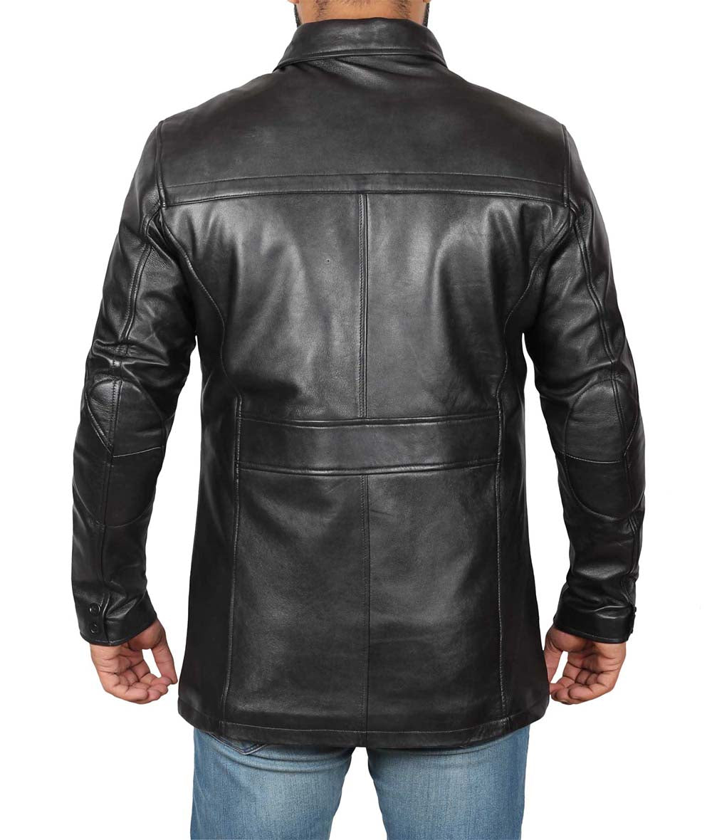 Anatoly Black Mens Leather Car Coat - 3/4 Length