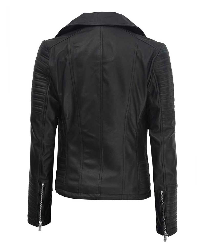 Sumi Womens Black Asymmetrical Biker Leather Jacket
