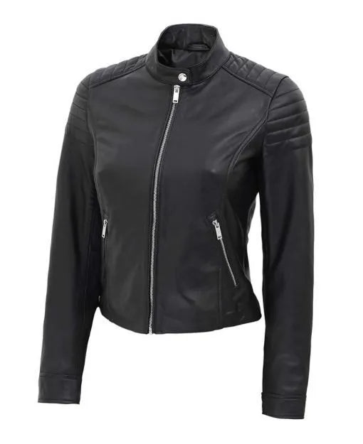 Carmie Women’s Slim Fit Black Leather Jacket