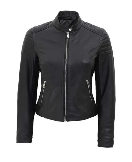 Carmie Women’s Slim Fit Black Leather Jacket