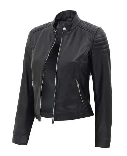 Carmie Women’s Slim Fit Black Leather Jacket