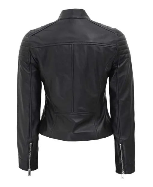 Carmie Women’s Slim Fit Black Leather Jacket