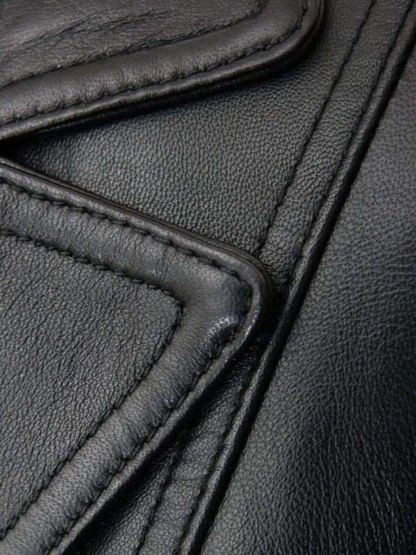 Woman's Wide Lapel Two Button Black Leather Blazer Coat