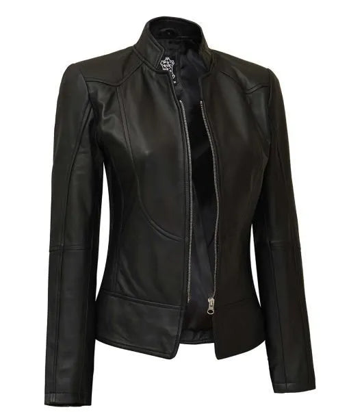 Women’s Premium Slim Fit Black Leather Biker Jacket