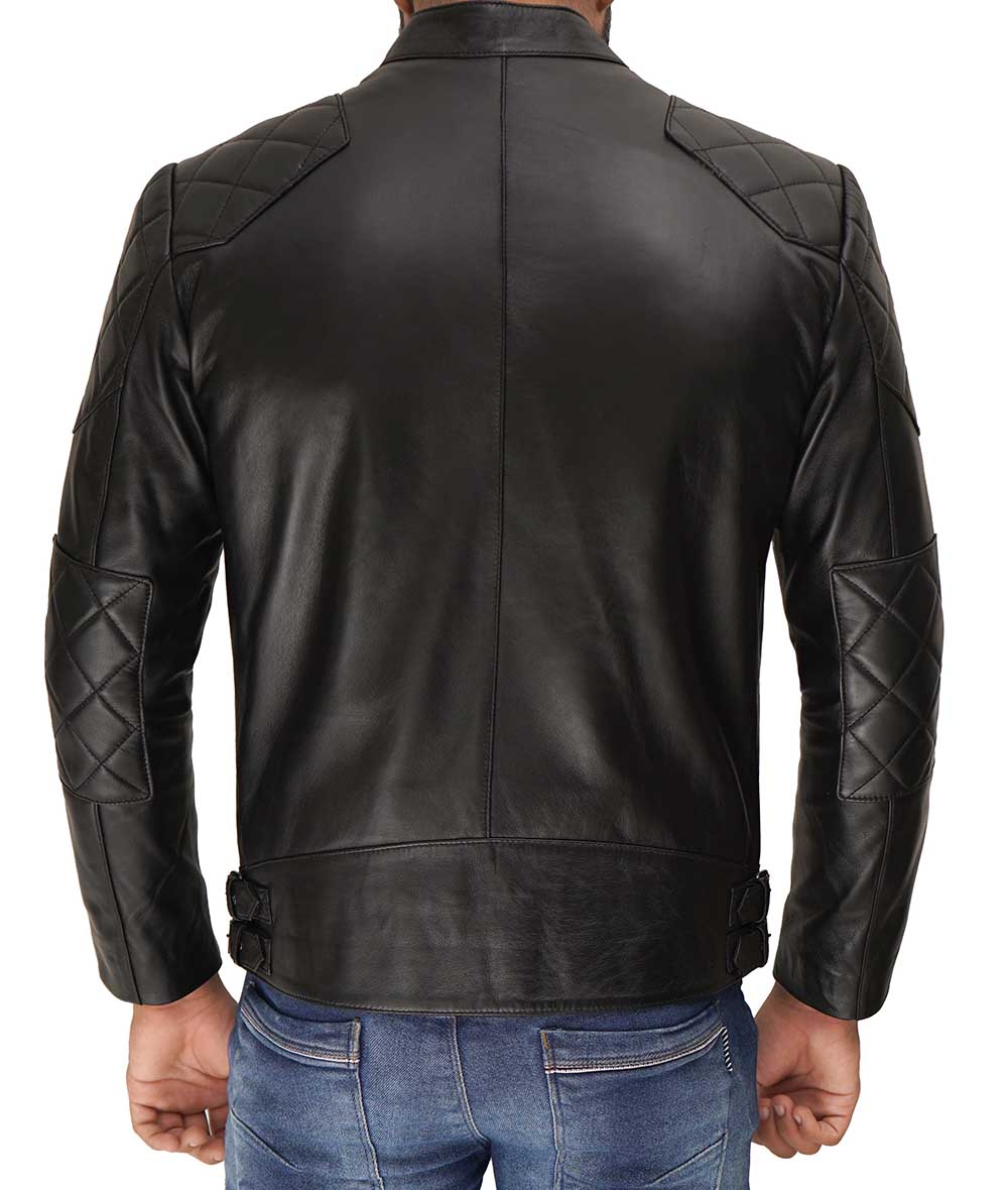 Anatoly Mens Black Leather Cafe Racer Jacket
