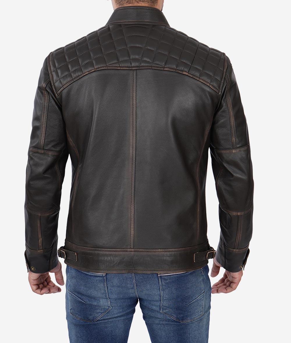 Sumis Men's Distressed Brown Leather Biker Jacket