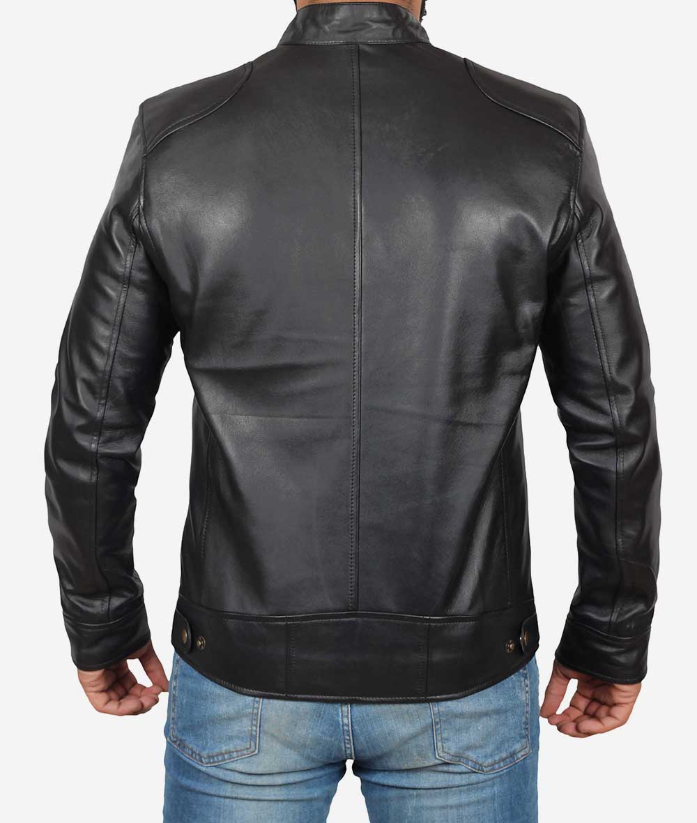 Sumis Mens Lambskin Black Cafe Racer Leather Jacket