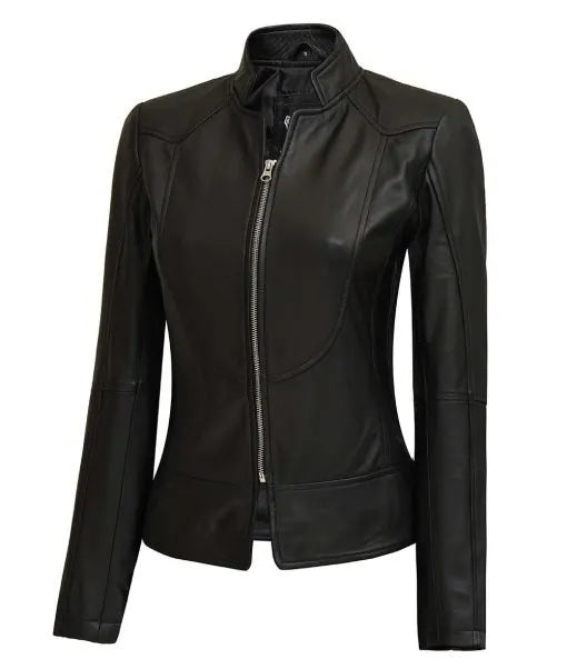 Women’s Premium Slim Fit Black Leather Biker Jacket