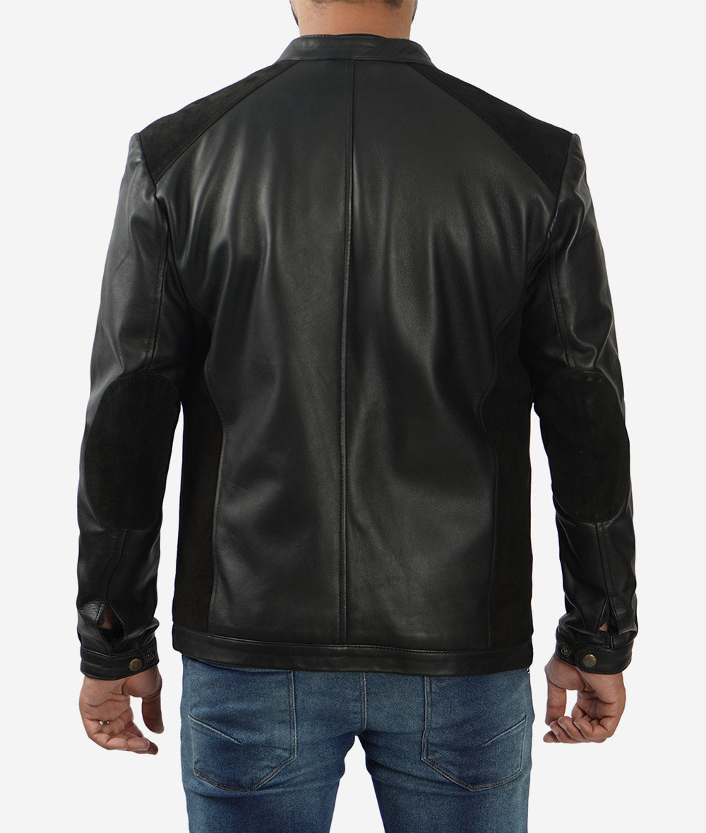 Anatoly Black Leather Jacket With Suede Detailing