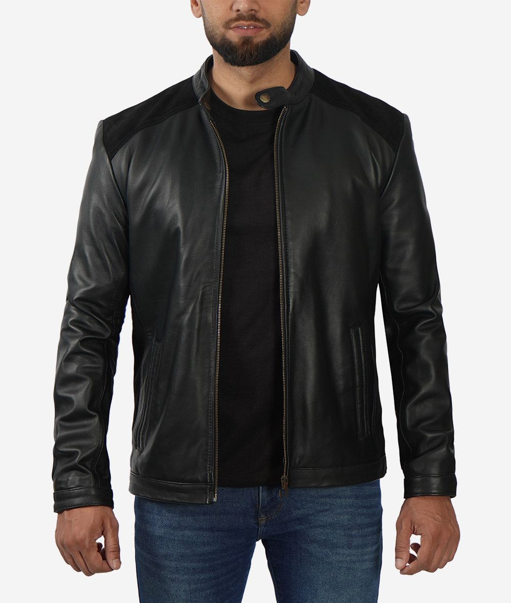 Anatoly Black Leather Jacket With Suede Detailing