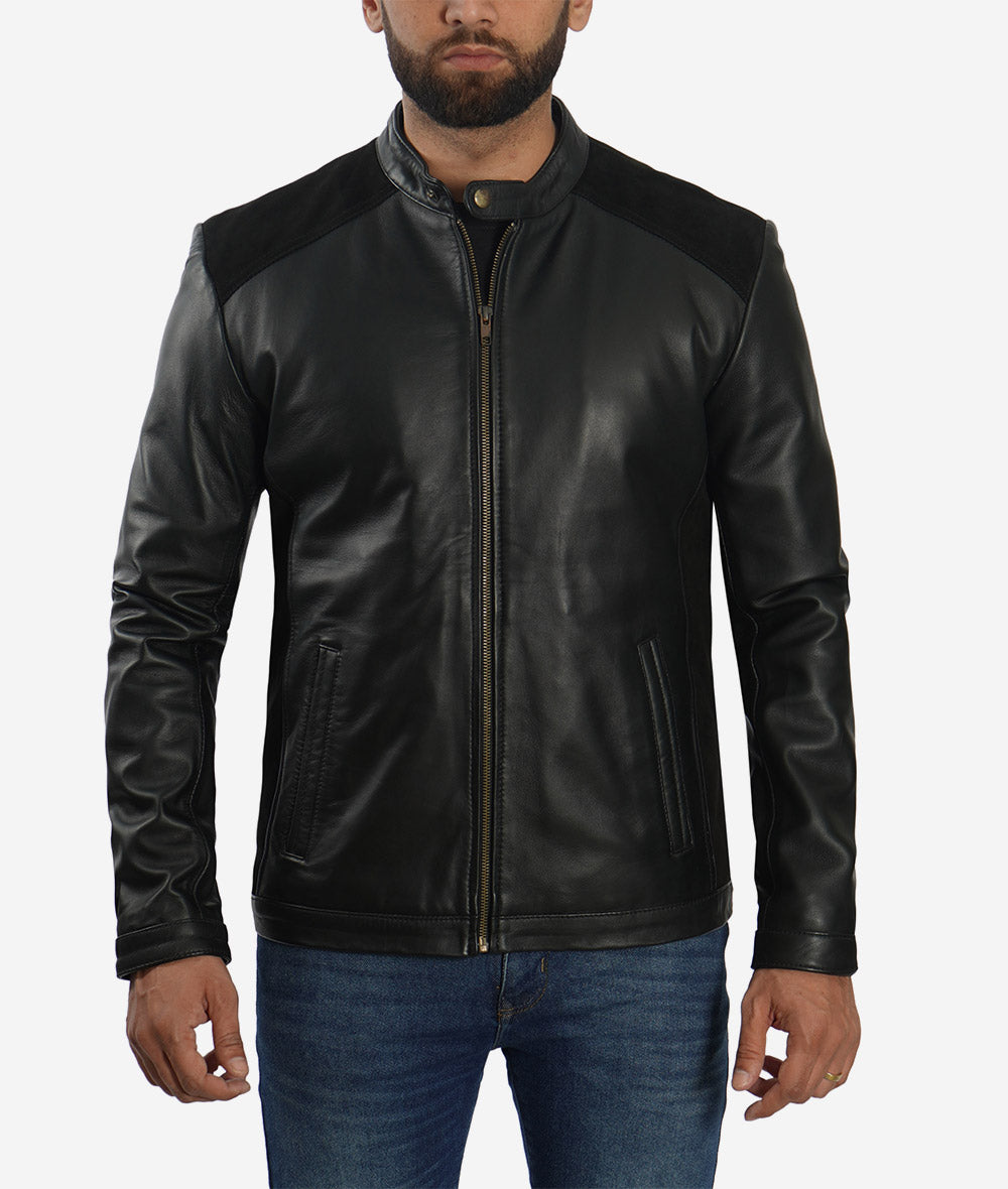 Anatoly Black Leather Jacket With Suede Detailing