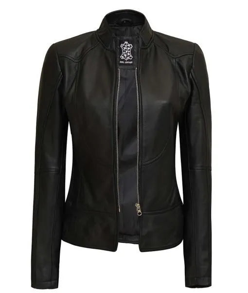 Women’s Premium Slim Fit Black Leather Biker Jacket